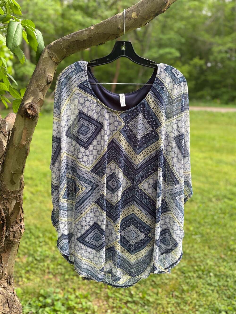 Blue Paisley Sheer Overlay Top